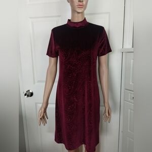 Philosophy Red Sheath Midi Dress Mock Neck Short Sleeve Medium